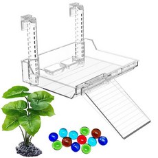 GOZILLA 거북이 배스킹 플랫폼 수유 트레이 및 조절 가능한 경사로 포함 미끄럼 방지 내구성 높이 걸이 플랫폼. 수생 거북이 파충류 작은 애완동물용 아크릴 도크 소, 라지