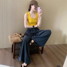 여성용 노란색 나시 여성티셔츠 민소매 나시티 와인레드 S