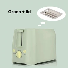 DMWD 전기 토스터 2 조각 아침 식사 빵 이동식 부스러기 트레이 홈 자동 샌드위치 가열 메이커 220V, 02 Green With Lid
