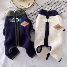 펫꾸러기 강아지 하네스 뽀글이 방한복, 1개, 아이보리