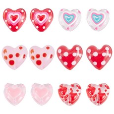 ECLATIS Elecrelive 하이퀄리티 주얼리 제작용 하트 비즈 2개 레드 페인트 단어 사랑 유리 비즈 손으로 그린 크리스탈 발렌타인 데이 디자인 팔찌 목걸이 귀걸이, 6가지 색상, 12개