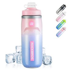 ROCKBROS 단열 자전거 물병 595.3g(21온스) BPA 프리 스퀴즈 스타일 스포츠 물병 사이클링 캠핑 체육관 하이킹용 경량 누출 방지 디자인 화이트 그라데이션