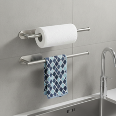 구디아 1+1 강력접착 무타공 키친타올 걸이, 2개, 실버