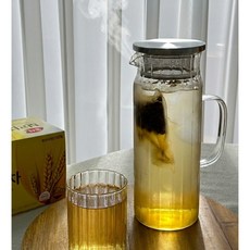 [끓는물 OK] Bianlo 304 스테인레스 뚜껑 내열유리 티포트 보리차 주전자 대용 물병, 1개, 1L, 투명