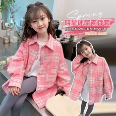 賣場優選童裝 女童襯衫 兒童襯衫長袖春秋2025新款韓係格子洋氣時髦翻領上衣兒童襯衣外套