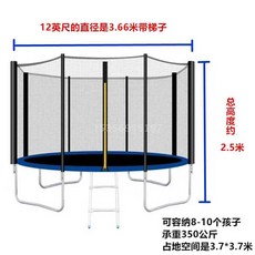 케이유 점핑트램폴린 점핑 유산소 가정용 성인, 보호망+사다리 포함 파란색 12피트 3.66m, 1개