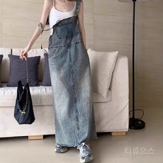 티류으스 여성 봄 여름 데님 원피스 레트로 스타일 라이트 컬러 루즈핏 스트레이트 실루엣 스트랩 롱 WY