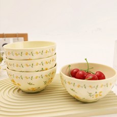 BLOWFISHFUGU 전원풍 꽃무늬 밥그릇 예쁜 밥공기세트, 4개, 화이트