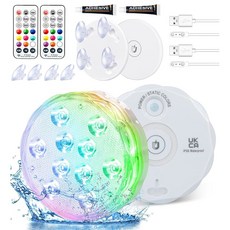 원격 방수 수중 충전 배터리로 작동하는 충전식 수중 수영장 조명 자석 플로팅 라이트 수영장 연못 장식4팩으로 25가지 색상 변경 LED 제어 가능, 2 Pack