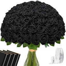 Waipfaru 50피스 그린 장미 가짜 장미 인공 벨렛 꽃 발렌타인 어머니의 날 결혼식 센터피스 장식 (에메랄드 그린), 블랙, 50 Pcs