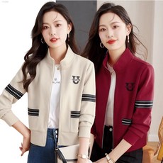 YLEMI 1+1 봄가을 캐주얼 스포츠 스트라이프 여성용 자켓 짧은 상의 2P