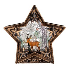 VZLU 聖誕節裝飾水晶球 飄雪雪花燈 發光聖誕老人燈 創意禮物 溫馨夜燈, 五角星款-鹿