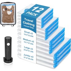 충전식 에어 펌프가 장착된 의류 여행용 진공 씰 백 휴대용 크기 공간 절약 보관 4개 12팩 옷장 정리용 수하물 캐리어용 압축 포장