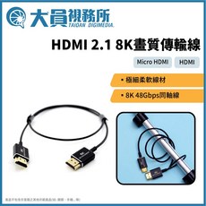 大員視務所 HDMI 2.1 8K 傳輸線 極細柔軟線材, 1個, HDMI to HDMI標準頭 50CM