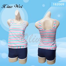 尚昱品牌 繽紛粉色條紋二件式泳裝 (M-XL) 小薇的店, L