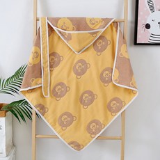 初生嬰兒抱被產房包巾新生兒包被春秋棉紗布夏季薄款寶寶小被子, 四層棕色小熊80*80