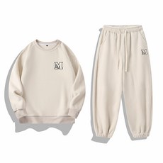 雙面搖粒絨加絨加厚圓領衛衣束腳褲套裝