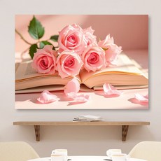 봄 꽃 그림 액자 감성 그림 액자 현관 거실 벽장식 인테리어 소품 A4, 책위봄꽃들3