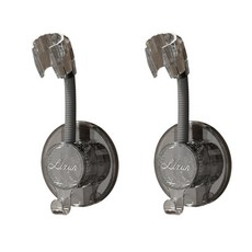 샤워기 거치대 무타공 접착식 720도 회전 걸이형 2개, 투명그레이