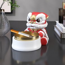 喜慶財神爺煙灰缸 - 家用客廳辦公室桌面擺件 開業喬遷禮物, 醒獅煙灰缸-紅色【高10cm】, 1個