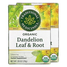 트레디셔널 메디셔널 민들레 차 티백 단델리온 잎 뿌리 티 무카페인 16개입 2팩