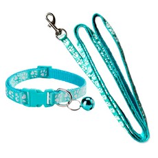 리드줄셋트 반려동물 목걸이 견인줄 고양이 줄 방울 달린 견인줄 목줄 + 리드줄, 1개, 민트그린