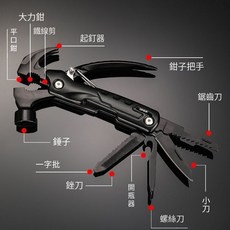 戶外多功能工具鉗 活動扳手 錘子 鉗子 多批頭可換 不鏽鋼防鏽 露營修繕隨身工具, 1個, 小形多功能鉗