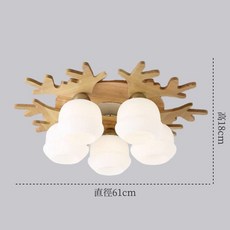 雨果燈飾 北歐實木鹿角吸頂燈 客廳主燈 臥室燈 房間燈, 5燈（已組裝，一體成型整燈固型包裝）,兩段