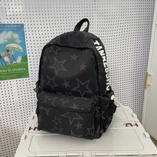 韓版卡通星星雙肩包女輕便大容量百搭學生書包高顏值旅行通勤揹包, 黑/色:一個, 1個