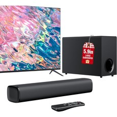 5.9 강력한 0W 서브우퍼 2.CH 서라운드 사운드 시 블루투스 5.4 ARC광학AUX PC 게임 프로젝터 및 선물용 딥 베이스 홈 시어터 로 TV용 비베디오 업그드 바, Black