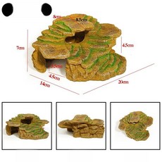 거북이 은신처 원형 서식지 파충류 육지 사육장용 쉼터, 노란 암석 아일랜드 등반 사다리, 1개, 1L