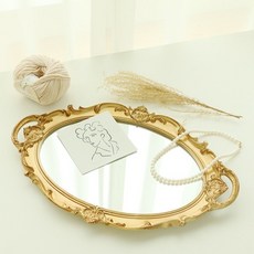 빈티지 엔틱 쟁반 미러 거울 트레이 2color 화장품 정리대 정리함 보관함, 골드