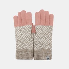 體溫魔術師丨台灣製 女士方格紋皮標混色單層手套 輕盈保暖 親膚柔軟 時尚格紋 冬季通勤百搭, 粉, 1個