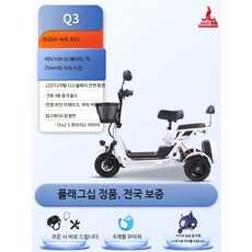 소형 삼륜전기스쿠터 여성 노인 어르신 승하차용 경량 접이식 전동차 배터리 충전식, 더블 시트 48V10A 리튬 650W 25km, 48V