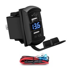 CNAODUN USB 로커 스위치 C 충전 소켓 방수 커버 듀얼 PD 및 QC3.0 12V / 24V 블루 LED 전압계 해상 RV 차량용 타입 패널 u2026, Dual Usb