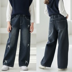 달콩슈 주니어용 리본 와이드 청바지 밴딩 데님 여아 중등 고등 DKW179