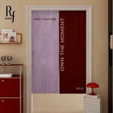 대나무 연꽃 문 커튼 수묵화 일본식 린넨 커튼 침실 주방 현관 장식 칸막이 반커튼