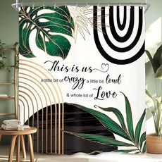 Miyotaa 추상 에메랄드 그린 미니멀리스트 샤워 커튼 세트 너비 152.4cm x 높이 180.3cm 모던 미적 미드 센추리 컨템포러리 뉴트럴 인용문 영감을 주는 방수 욕실, Miyotaa 추상 에메랄드 그린 미니멀리스트 샤워 커, 녹색 추상 인용문