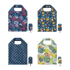 공유 3+1 휴대용 꽂무늬 플라워 시장가방 장바구니, 봄꽃정원+레몬+야자수+하트, 1세트