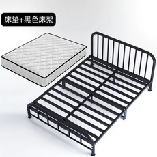 북유럽 철제 침대 프레임 모던 심플 호텔식 더블 싱글 블랙 침대틀 조립식, Q. 1x2m 무광검정+매트리스