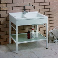 台灣製造 人造石洗衣槽 陽洗台 實心人造石 洗衣槽 水槽 陽洗槽 陽台水槽 洗衣板 洗衣槽 80cm (無附龍頭), 1個, 整座洗衣槽, 白色