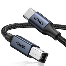 UGREEN USB B에서 C로 6.6 피트 프린터 케이블 나일론 C 맥북 프로에어용 마이디 야마하 피아노 키보드 디지털 아날로그 변환기 디제이 컨트롤러 아이패드용, UGREEN 3 피트, 검정