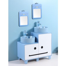컬러 토끼 소형 화장실 싱글 수납장 토끼형 블루 개수대, 1개, 3_큰 입형 전체 세트+KT 고양이 거울 색상 주문