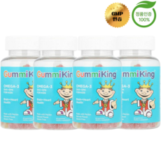 GummiKing 4개X 어린이용 오메가3 DHA EPA 딸기 오렌지 레몬 구미젤리 60개, 60정, 4개