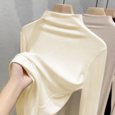 銀狐絨內搭保暖長袖上衣，秋冬新款修身顯瘦半高領打底衫