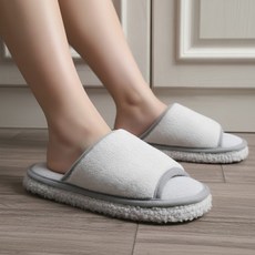 극세사 탈착형 발걸레 청소슬리퍼 신발, S 그레이, 1개