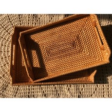 앙주파크 천연 라탄 트레이 홈 카페 사각 직사각 쟁반, 내추럴, 1개