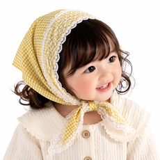 유아 아동 체크 보넷 모자 레이스 끈모자 키즈 보넷 스카프
