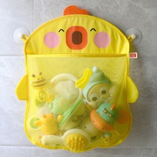 Ingus Baby 兒童玩具收納袋 卡通萌鴨寶寶洗澡網袋 浴室吸盤掛袋, 黃色, 1個