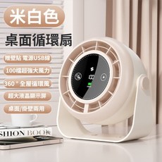 循環扇 壁掛風扇 無葉靜音風扇 高速桌面電扇 降溫風扇 厨房風扇 掛立兩用 桌上型風扇, 米白色
